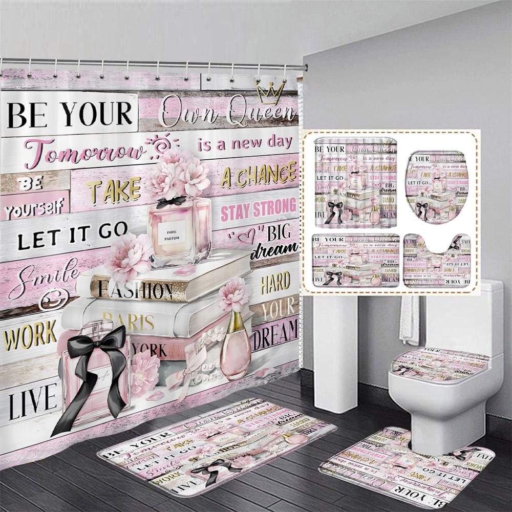 Perfume Quotes - Pink Floral Perfume Shower Curtain Set